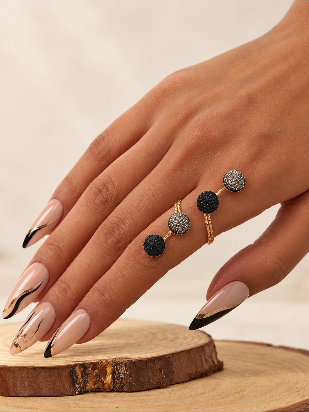 Gold Spiral Crystal Ball Ring